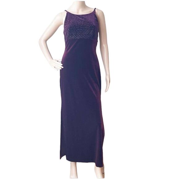 Blondie Nites Purple Velvet Spaghetti Strap Backless Split Sides Prom Dress 7 - Picture 1 of 8